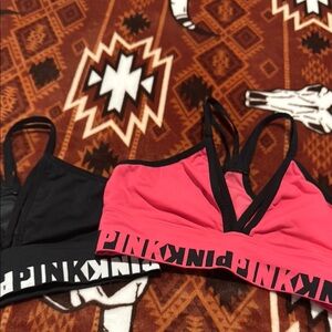 PINK Victoria's Secret Black and Pink Logo Bras